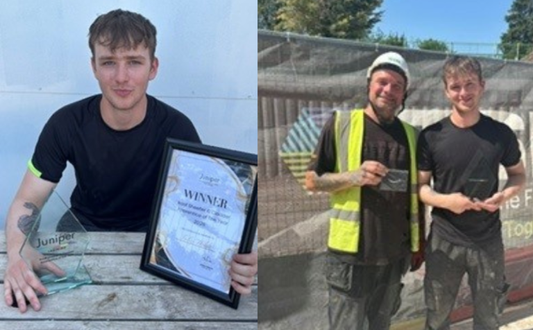 Toby wins Juniper Training’s Roof Sheeter and Cladder Apprentice of The Year Award 2026